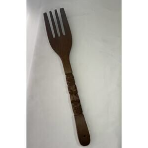 Vintage MCM TIKI ROOM Fork Only Wall Art Polynesian Carved Wood Kitsch 22”